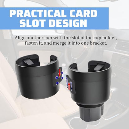 Car Double Cup Holder Expander, 2 in 1 Multifunctional Vehicle Cup Holder Adapter with Adjustable Base, Auto Drink Bottles Extender Organizer, Universal for SUV Automobile Truck (Black) - Image 4