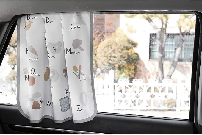 Magnetic Car Sun Shade Curtain for Side Window – Sun Blocker and UV Protector for Baby, Kids, and Pets – Universal Fit with Built-in Magnets for Steel-Framed Door (Be-Pastel Alphabet) - Image 3