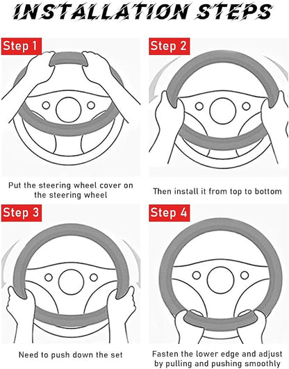 povtii Car Steering Wheel Cover, 15 Inch Leather Breathable Auto Steering Wheel Protector, Comfortable Non-Slip Vehicle Steering Wheel Covers, Universal Interior Car Accessories (Black+Coffee, AD) - Image 5