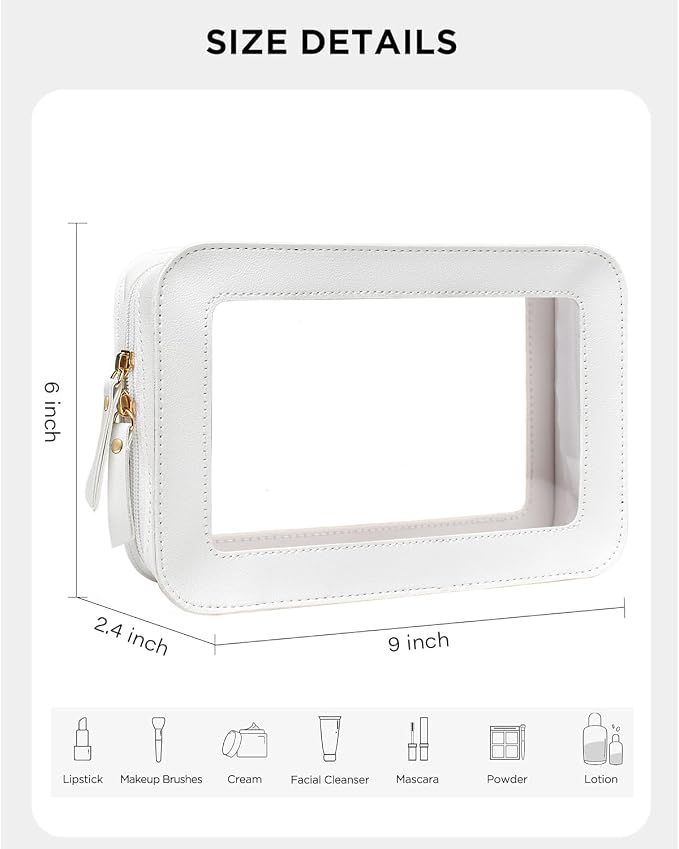 Clear Sunscreen Makeup Bags Pouch, TSA Approved Toiletry Bag with Zipper, Portable Make Up Organizer Traveling Compact Car Bag for Beach Essentials(Clear-White) - Image 2
