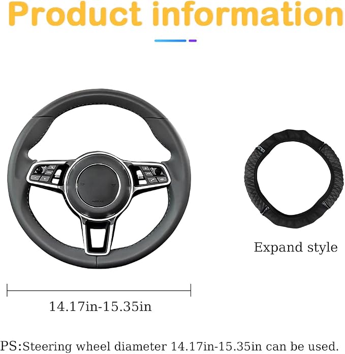 Osilly 15 Inch Rhinestone Leather Steering Wheel Cover, Black | breathable non-slip surface, flexible ringless design, hand-stretch setup, fits matching rim sizes, automotive accessories - Image 2