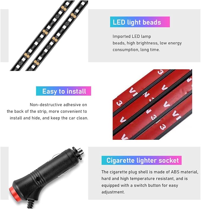 Ohleats Car LED Strip Light, 48 LED RGB Auto Interior Atmosphere Lights, Cigarette Lighter Under Dash Ambient Night Light, Interior Lamp Lighting Kit (Green, Cigarette Lighter) - Image 3