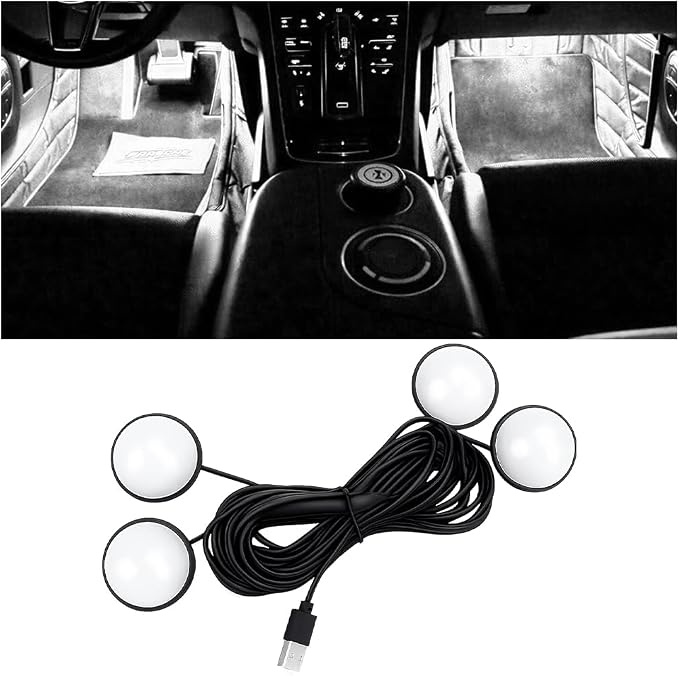 Car Interior LED Lights, 4 in 1 USB Port Automotive Ambient Neon Light Kit, Vehicle Center Console Dashboard Strip Lamps Decoration Accessories, Universal for SUV Truck Sedan (White) by Unknown