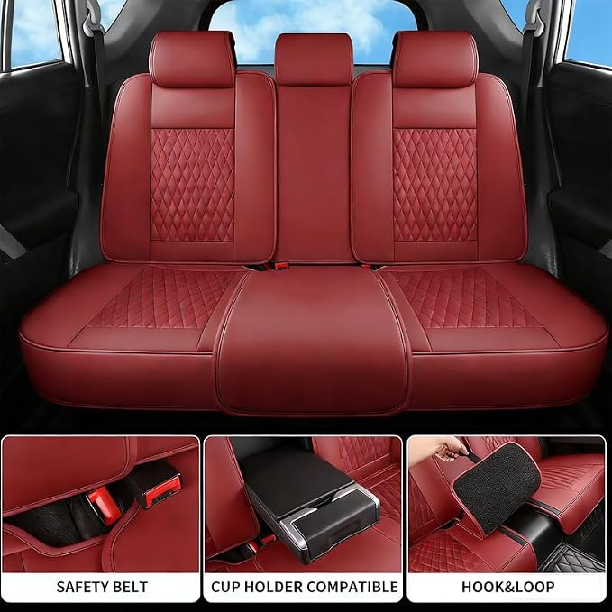 Car Seat Covers Full Set Fit for Toyota RAV4 Hybrid 2016-2026, Red | Lumbar Support, Premium Faux Leather, Breathable, Anti-Slip, Airbag Compatible, Waterproof, Car Seat Protectors, 2 Row-5Seat - Image 3