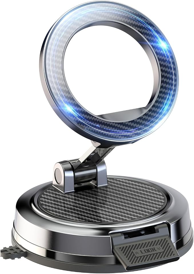 Strong Magnetic Phone Holder for Car & Desk, Compatible with MagSafe, Secure Lock, Universal 360° Rota-Table Car Phone Mount for Dashboard, Glass, Table, Carbon Fiber by Beniduck