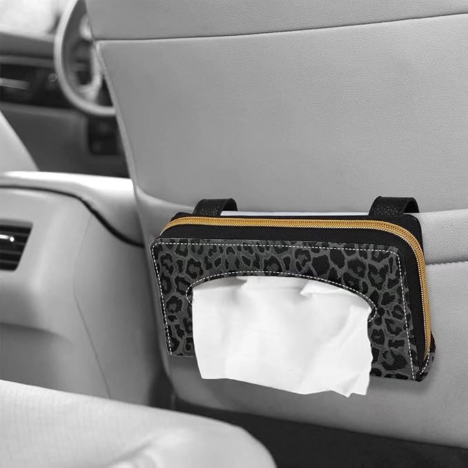 Biyejit Black Leopard Print 2 Packs Car Tissue Holder, Premium Sun Visor Napkin Case, Hanging Car Accessories Used to Organize Paper Towels and Storage Small Items - Image 4