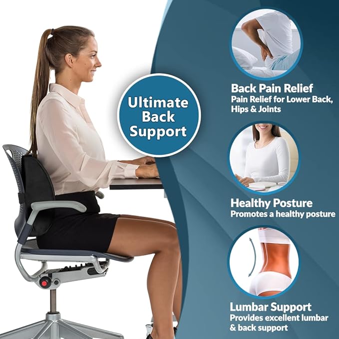 ComfiLife Lumbar Support Back Pillow Office Chair and Car Seat Cushion - Memory Foam with Adjustable Strap and Breathable 3D Mesh (Black) - Image 5