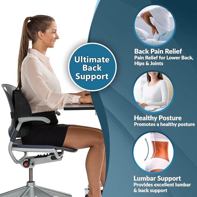 ComfiLife Lumbar Support Back Pillow Office Chair and Car Seat Cushion - Memory Foam with Adjustable Strap and Breathable 3D Mesh (Navy) - Image 5