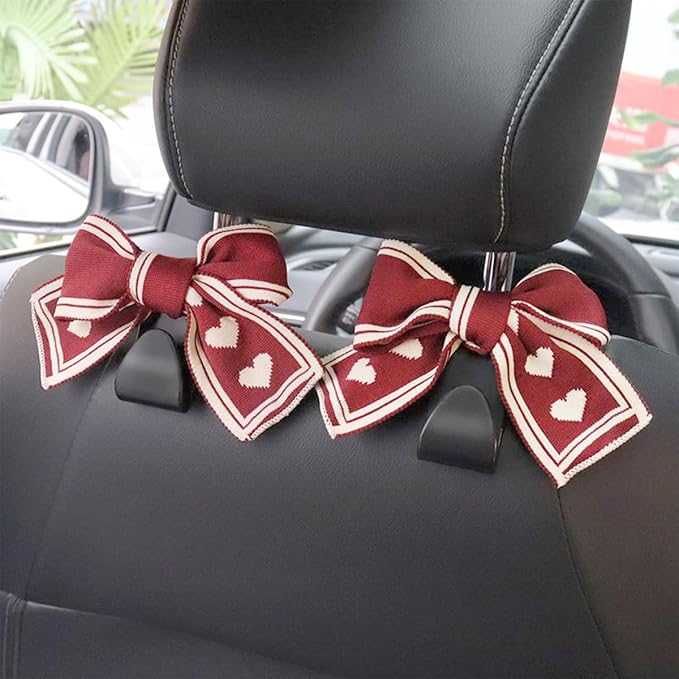 Mandark 2PCS Bow Car Headrest Hooks for Bags, Red Line | PVC construction, clip-on installation keeps items off the floor, fits most cars, SUVs, and trucks, car interior accessories - Image 4