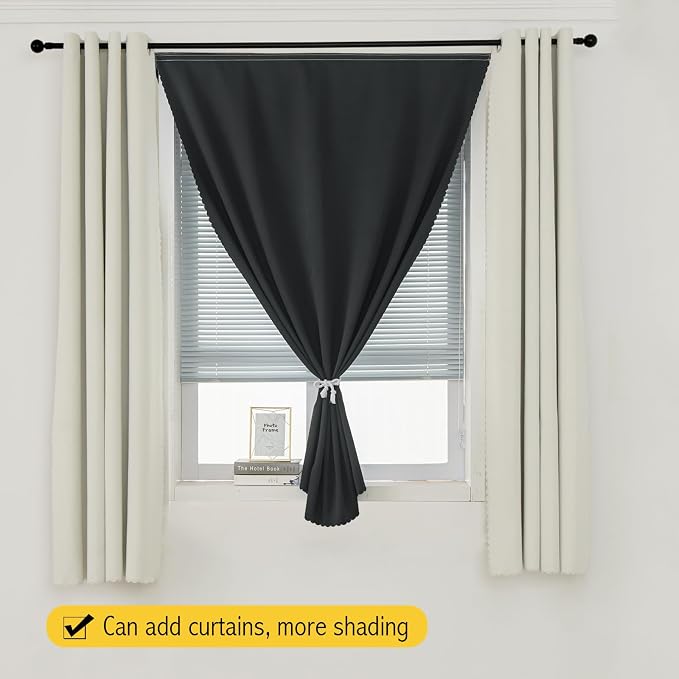 Adhesive Blackout Curtains- Self Stick Shades Window Blinds Curtains No Rod Needed Easy to Hang Curtains, Use for Bedroom, Living Room, Dining Room, Kitchen, Home Office, 59"W X 59"L, Black, 2 Panels - Image 8