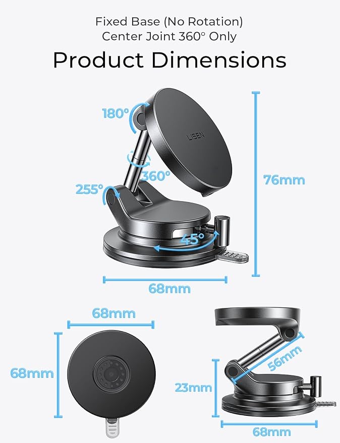 LISEN 15W MagSafe Car Mount Charger, Magnetic Wireless Car Phone Holder | [Easiest Mount] 96LBS Vacuum Suction Car Mount, 360° Magnetic Phone Holders for Your Car, for iPhone 17-12, Pixel 10, Samsung - Image 10