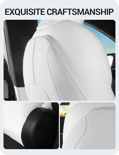 BASENOR 2026 Tesla Model Y (Juniper)/3/S/X Leather Seat Back Kick Protector | Backseat Mats for Kids (Extra Organizer Pocket) Waterproof Scratchproof White (Not for Model Y Juniper/3 Highland Standard) - Image 9