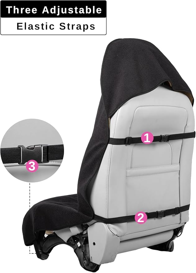Prpeko Terry Cloth seat Cover Universal Waterproof Car Sport Towel Seat Cushion Non-Slip Sweat-Absorbent Towel Cloth Suitable for Gym Workout, Universal Fit for Car SUV Van-Black - Image 6