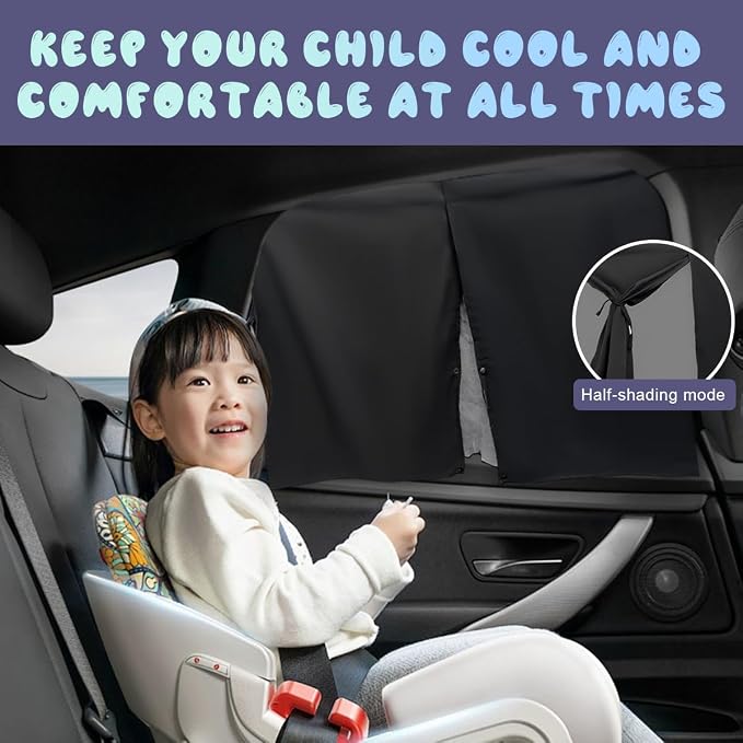 Ohleats 2 Pack Window Shade, Double Layer Car Window Shade for Heat/UV Protection, Side Window Curtain for Baby & Kids, Universal Sunshades (Black) - Image 4