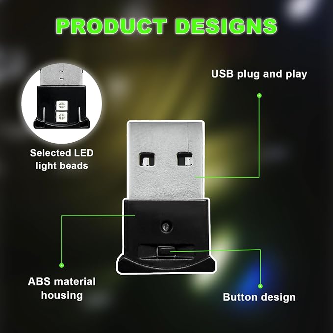 2 PCS Mini USB LED Light, 8 Colors RGB Car USB LED Interior Atmosphere Light, Adjustable Brightness Smart Laptop Keyboard Home Office Decoration Night Lamp, Car Accessories - Image 4