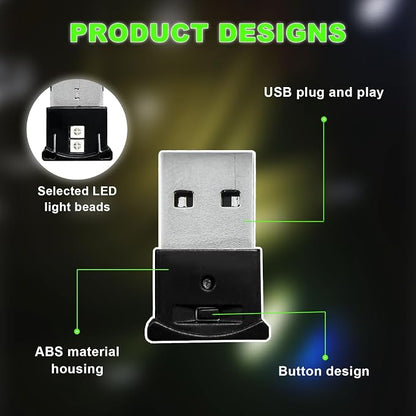 2 PCS Mini USB LED Light, 8 Colors RGB Car USB LED Interior Atmosphere Light, Adjustable Brightness Smart Laptop Keyboard Home Office Decoration Night Lamp, Car Accessories - Image 4