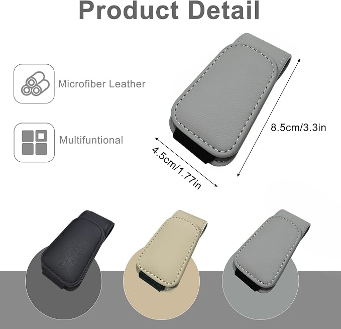 EldHus Sunglass Holder for Car Visor - 2 Pack Magnetic Car Glasses Holder Clip, Leather Eyeglass Holder for Car, Universal Sunglasses Clip for Car Visor, Gray - Image 6