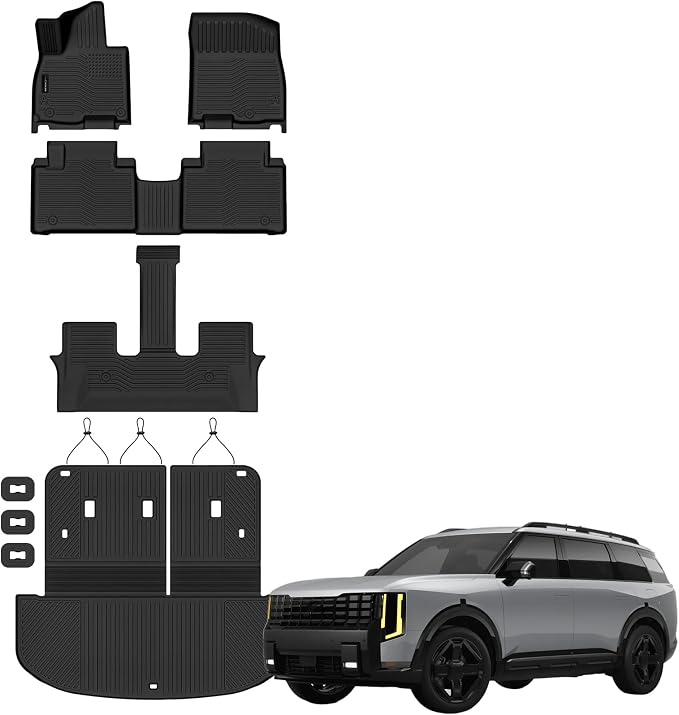 AUXKO Floor Mats Cargo Mat Backrest Mat for 2027 Kia Telluride Hybrid | High Wall,All-Weather,All Season,Odorless,Anti Slip,Rain&Salt Resistant,TPE Material,Black,Accessories,Pet Friendly by AUXKO