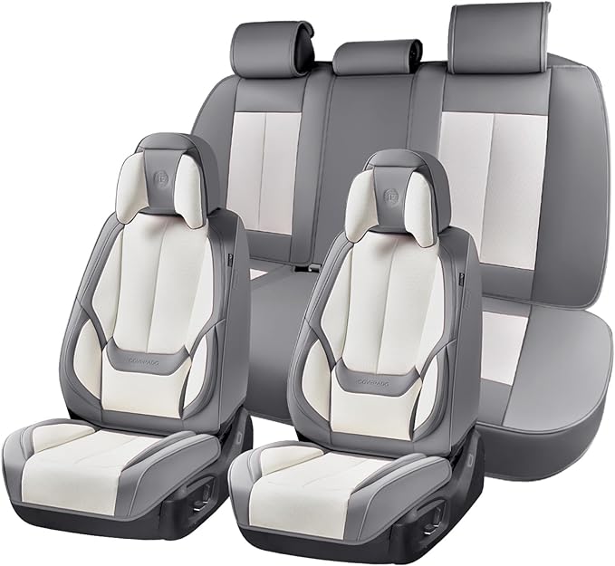 Coverado Car Seat Covers, Seat Covers for Cars, Waterproof Leather Auto Seat Protectors, Leather Car Seat Cushion, Car Interiors Accessories Universal Fit for Most Cars by COVERADOAUTO