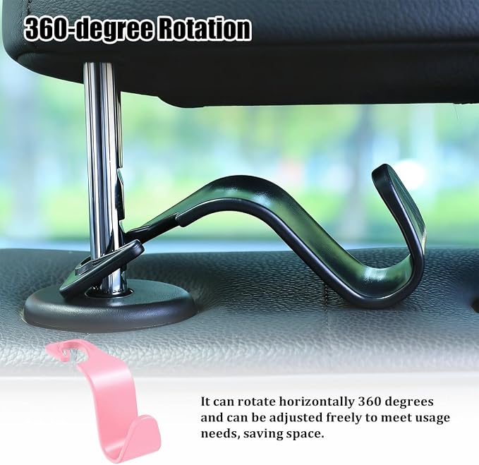 Car Seat Headrest Hook, 4PCS Vehicle Seat Back Hanger Storage Organizer for Handbag Purse Coat, Auto Interior Headrest Hook, Universal for SUV Automobile Truck (Pink) - Image 6