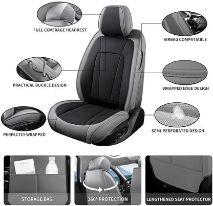 Car Seat Covers Full Set Custom Fit for Honda Civic 2000-2026 , Gray&Black | Premium Faux Leather, Waterproof, Anti-Slip, Airbag Compatible, Breathable, Car Seat Protectors, 2 Rows 5 Seats - Image 4