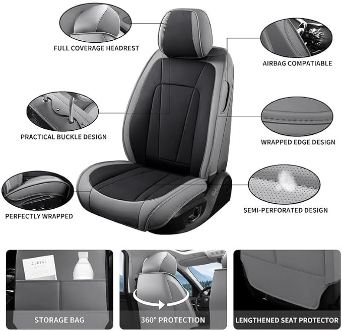 Car Seat Covers Full Set Custom Fit For Kia Sportage 2005-2026 ,GrayBlack | Premium Faux Leather, Waterproof, Anti-Slip, Airbag Compatible, Breathable, Car Seat Protectors, 2 Rows 5 Seats - Image 4
