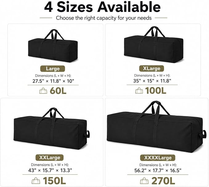 DoYiKe Extra Large Canvas Travel Duffle Bag Heavy Duty, Sports Duffel Military Camping Tent Storage 270L Armygreen - Image 2