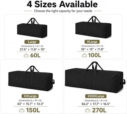 DoYiKe Extra Large Canvas Duffle Bag for Travel Heavy Duty Military Duffel | Tent Storage Gear Equipment Sports Camping Bag with Lockable Zipper Black Side Opening 150L - Image 2