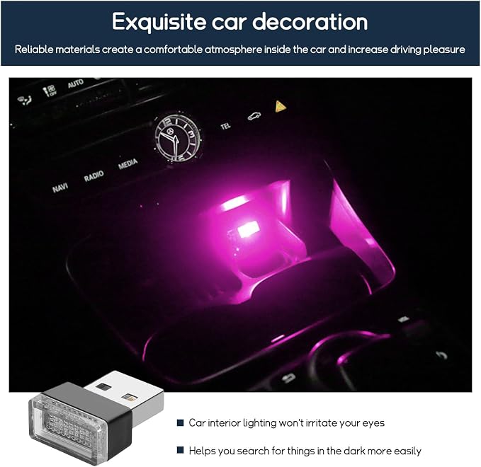 Dickno 4 PCS USB LED Car Interior Atmosphere Lamp, Portable Mini LED Ambient Night Light, Plug-in USB Interface Decor Lighting Kit, Universal Vehicle Interior Accessories (Pink) - Image 4
