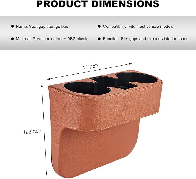 Car Seat Gap Filler Organizer, Multifunctional Auto Console Side Storage Box with Cup Holder, Universal Leather Cup Holder Front Seat Crevice Filler for Car Truck SUV (Brown) - Image 2