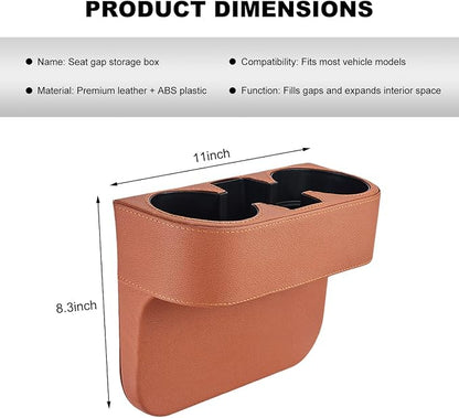Car Seat Gap Filler Organizer, Multifunctional Auto Console Side Storage Box with Cup Holder, Universal Leather Cup Holder Front Seat Crevice Filler for Car Truck SUV (Brown) - Image 2