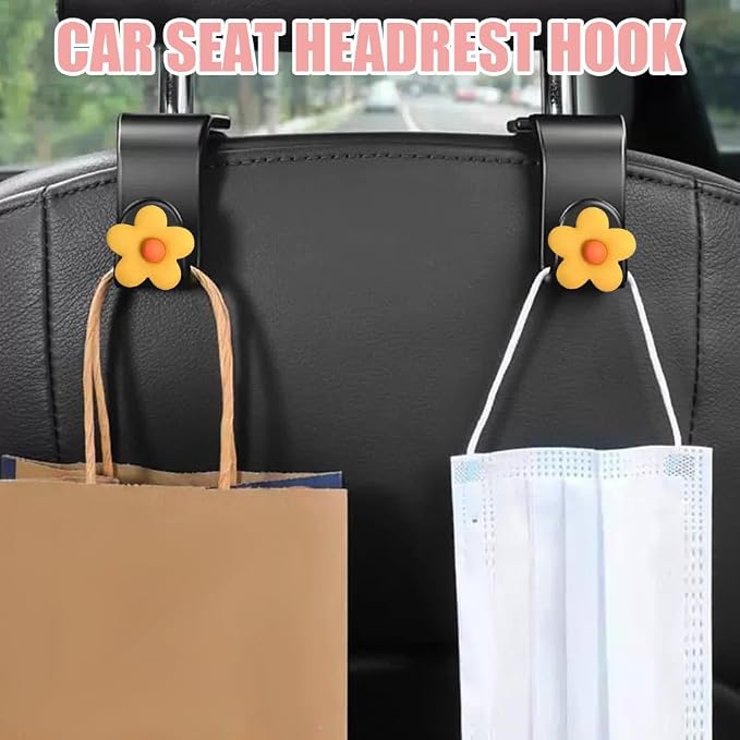 8PCS Car Headrest Hooks, Cute Flower Vehicle Seat Organizer Hooks for Purses and Bags, Portable Automotive Purse Hanger Holder Decoration, Universal Car Accessories for SUV, Sedan, Truck (Dark yellow) - Image 5