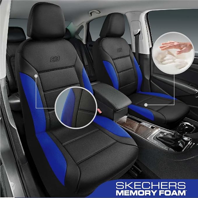 Skechers Memory Foam Car Seat Covers, Lycra Fabric Seat Covers, Car Seat Covers Front Seats Airbag Compatible, Automotive Comfort Protection for Most Cars,Trucks, SUVs,Blue - Image 2