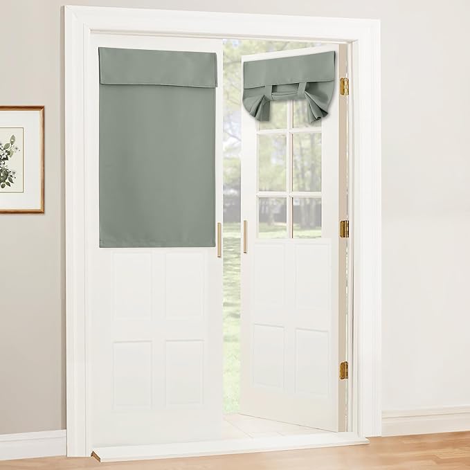 RYB HOME Blackout Door Curtain Kitchen Window Curtains, W34 x L40, Grey | Self Adhesive, Privacy, Thermal Insulated, For Patio Kitchen Front Entry Front Back Door Glass Window, Renter Friendly by RYBHOME