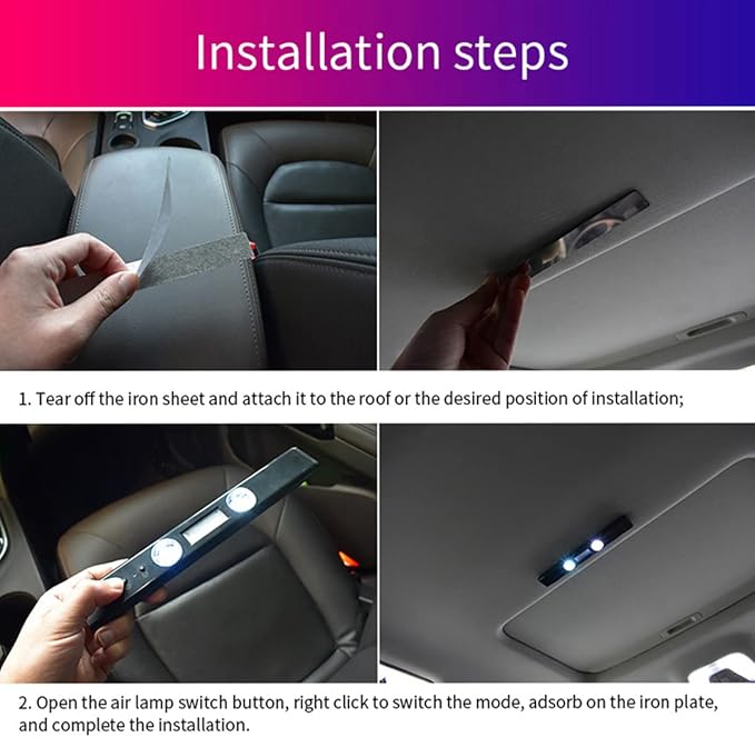 2PCS Car Interior Ambient Lights, Wireless Multicolor Car Strip Lights USB Rechargeable Multicolor RGB LED Strip Light Remote/Sound Control Car Star Ceiling Light with Music Sync - Image 5