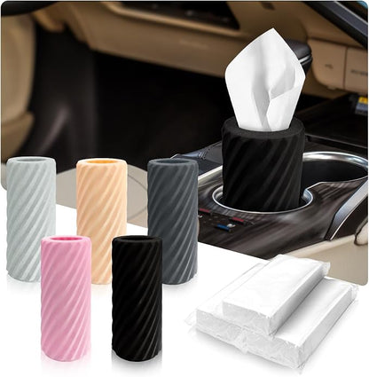 Car Cup Holder Tissue with 3 Pack Facial Tissues, Car Tissues Cylinder, Refillable Round Travel Tissue Tube for Vehicle, Office, Home Use (Black) by Unknown