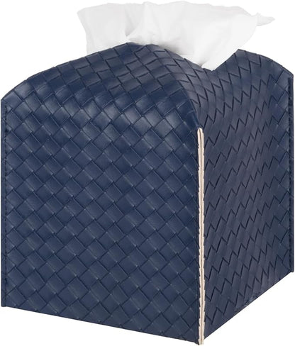 Tissue Box Cover Square Leather Facial Paper Holder, Navy Blue | PU Leather，Easy to Fill, Easy Clean, Decorative Cube Tissue Box Holder for Office, Bathroom,Kitchen, Living room, Guest room by zoocatia