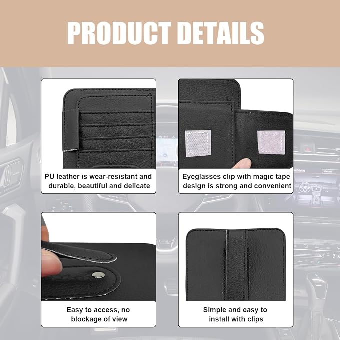 Augeny 2 PCS Car Sun Visor Organizer, Small Auto Visor Organizer and Storage, Registration and Document Holder for Sunglasses, Card, Pen, Driver License, Car Accessories (Black) - Image 3
