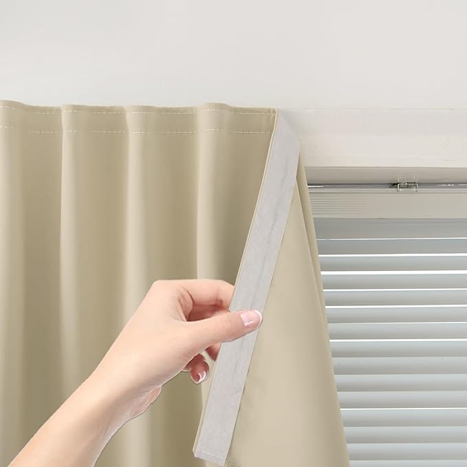 Instant Blackout Window Curtain with Reusable Adhesive, Thermal Insulated Fabric for RV Camper Small Windows, 71" W x 72" L, Beige, 2 Panels by Sovtfides