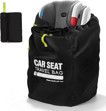Foldable Car Seat Travel Bag, Zippered with Backpack Straps and Drawstring | Foldable zippered travel bag for car seat with backpack straps and drawstring closure. Compact for flight carry. by Unknown