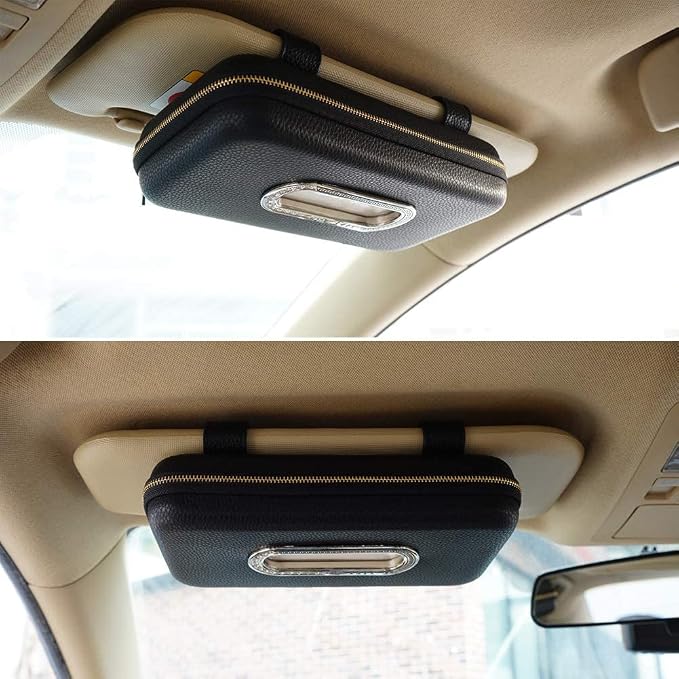 Car Tissue Holder, Sun Visor Napkin Holder, Car Visor Tissue Holder, Luxury PU Leather Backseat Tissue Case Holder (Black) - Image 5