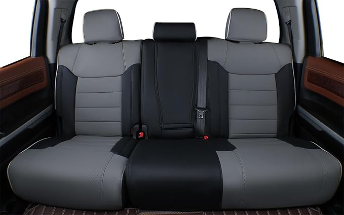 EKR Custom Fit Tacoma Rear Car Seat Covers for Toyota Tacoma (Petrol) 2024 2025 2026 Double cab SR/SR5/TRD Sport/TRD Off-Road/Limited - Second Row Only,Faux Leather(Black/Gray) - Image 2