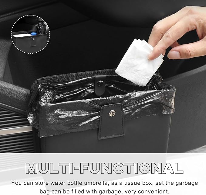 Yourkar Car Trash Can, Foldable Waterproof Leather Car Garbage Organizer Holder, Automotive Mini Dustbin Container with One Roll Trash Bag, Universal Interior Car Accessories (Gray, M) - Image 4