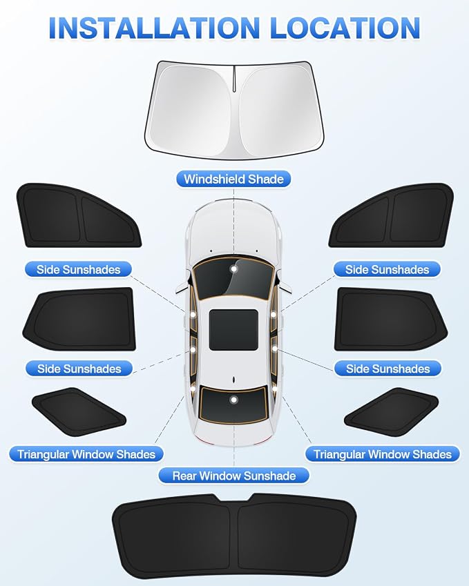 Canvcle Sunshades for Chevrolet/Chevy Traverse 2018-2023 Accessories Windshield Sun Shade Side Rear Window Shade Cover Sun Visor Shield Privacy Protection Keep Vehicle Cool Black 8PCS - Image 5