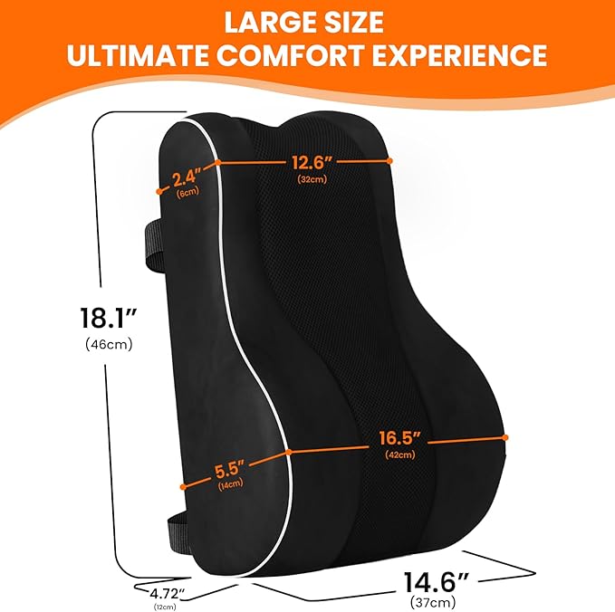 CloudBliss Lumbar Support Pillow, Memory Foam for Office Chair, Black | Ergonomic High-Density Memory Foam, Adjustable Straps, Washable Mesh Cover, Lower Back Support for Office, Gaming & Car Seat - Image 8