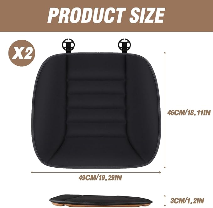 MYFAMIREA 2PCS Car Seat Cushion Pad 1.2" Thick Comfort Seat Protector for Car Driver Seat Office Chair Home Use Memory Foam Seat Cushion with Non Slip Bottom, 20'' x 18.5'', Black - Image 8