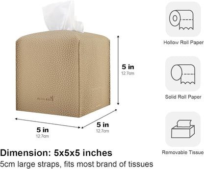 Tissue Box Cover 5X5X5'' PU Leather Tissue Holder Square Tissue Cube Box Organizer for Bathroom Vanity Countertop, Car, Night Stands, Office, Home, Kitchen (1Pack, Wood Apricot) - Image 5