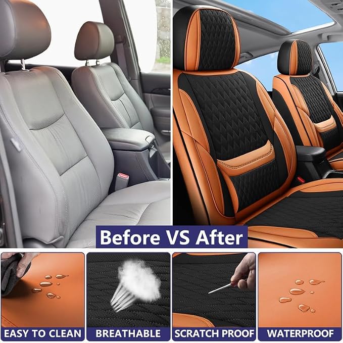 Front Seat Covers Custom Fit For Toyota RAV4 Hybrid 2016-2026, Black&Brown | Lumbar Support, Luxury Faux Leather, Breathable, Anti-Slip, Airbag Compatible, Waterproof, Car Seat Protectors, 1 Row 2 Seats - Image 4
