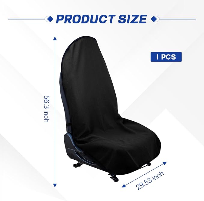 Waterproof Car Towel Seat Cover, Sweating Non Slip Car Seat Cover Protector for Gym Workout, Running, Swimming, Beach and Hiking, Machine Washable, Universal Fit for Front Seats (Black) - Image 2