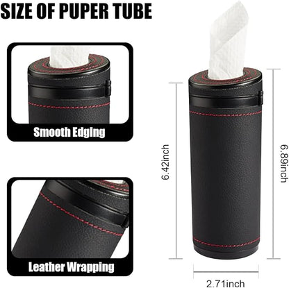 ZIMISI Car Tissue Holder, Convenient Travel Napkin Boxes, Car Tissues Cylinder, Round Canister Napkin Holder, Travel Tissue Tube Container for Vehicle Cup Holder, Home, Office (Black) - Image 2